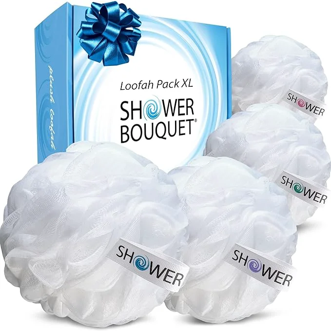Refined SHOWER BOUQUET Loofah Soft-White-Cloud XL Bath-Sponge 4-Pack Extra Large 75g Dependable