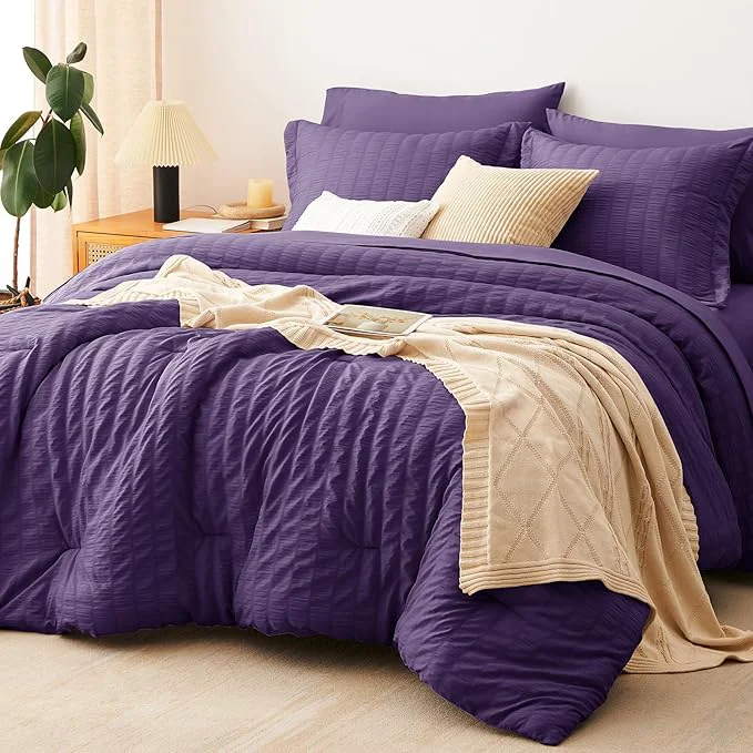 Responsible CozyLux King Size Comforter Set Purple Seersucker 7 Pieces Bed in a Bag King Comforter Set with Sheets Luxury Soft Bedding Sets with Down Comforter Sheets Pillowcases amp Shams All Season Genuine