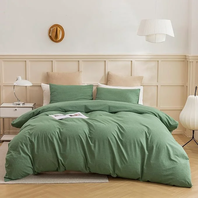 Efficient ECOCOTT Sage Green Duvet Cover California King Size Washed Cotton 3-Piece Bedding Set – Ultra Soft Breathable amp Easy Care with Zipper Closure and 2 Pillowcases Easy-to-Use