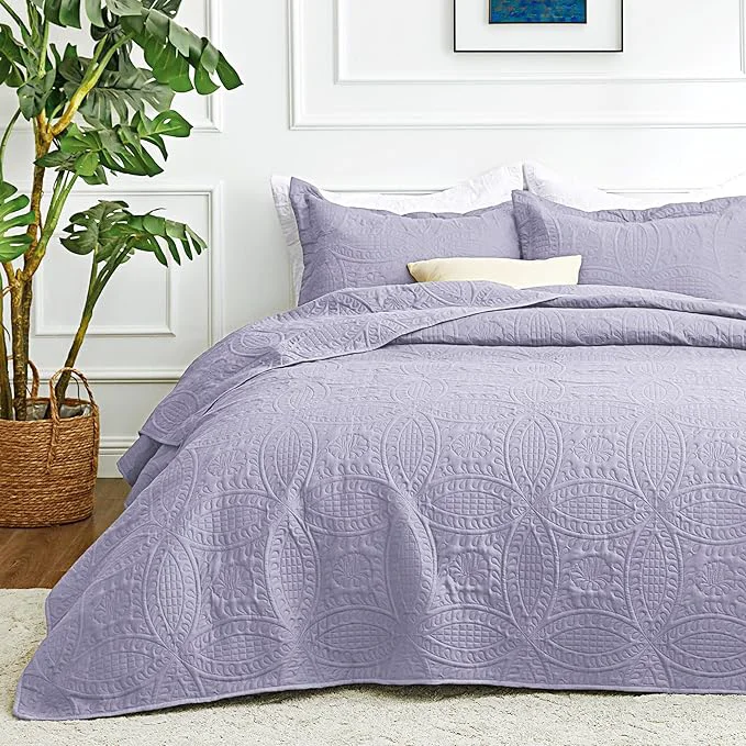 Authentic Love 39 s cabin California King Size Quilt Bedding Set Lavender Bedspreads – Cal King Lightweight Bedspread Comforter – Coin Pattern Coverlet for All Season – 3 Pieces 1 Quilt 2 Pillow Shams Prestigious