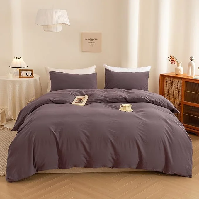 Lightweight ECOCOTT Lilac Purple Duvet Cover King Size Washed Cotton 3 Piece Bedding Set 1 Duvet Cover with Zipper and 2 Pillowcases Ultra Soft and Easy Care Breathable Duvet Cover Set Lilac Purple King Genuine