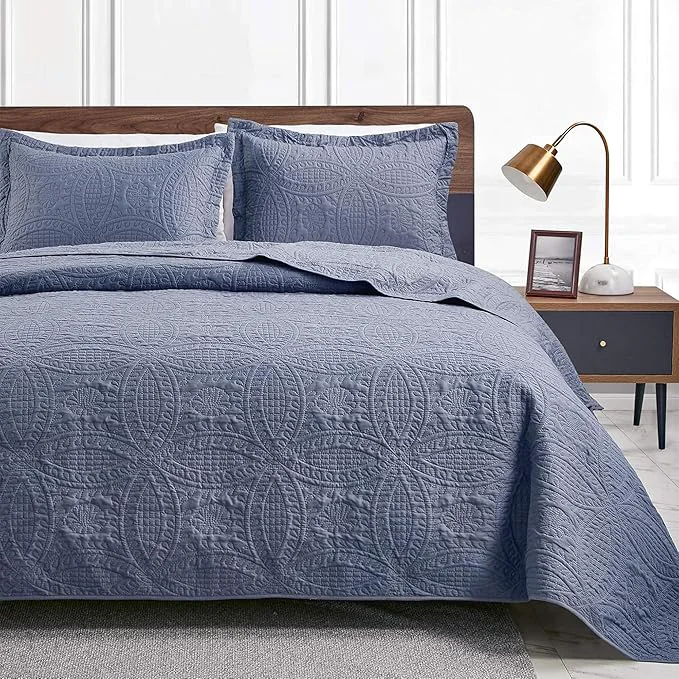 Premium Material Love 39 s cabin Quilts for Full Bed Blue Bedspreads Bedding Set – Summer Lightweight Bedspread Comforter – Coin Pattern Bedding Coverlet for All Season – 3 Pieces 1 Quilt 2 Pillow Shams Original