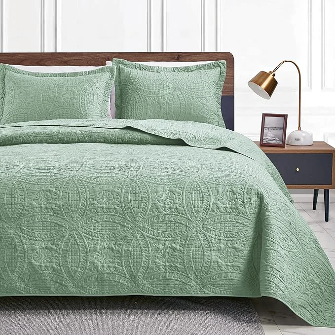 Responsible Love 39 s cabin Quilts for Full Bed Sage Bedspreads Bedding Set – Lightweight Bedspread Comforter – Coin Pattern Bedding Coverlet for All Season – 3 Pieces 1 Quilt 2 Pillow Shams Optimized