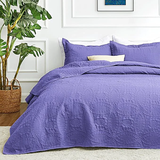 Effective Love 39 s cabin Quilts for Queen Bed Deep Purple Bedspreads Bedding Set – Summer Lightweight Bedspread Comforter – Coin Pattern Bedding Coverlet for All Season – 3 Pieces 1 Quilt 2 Pillow Shams High-End