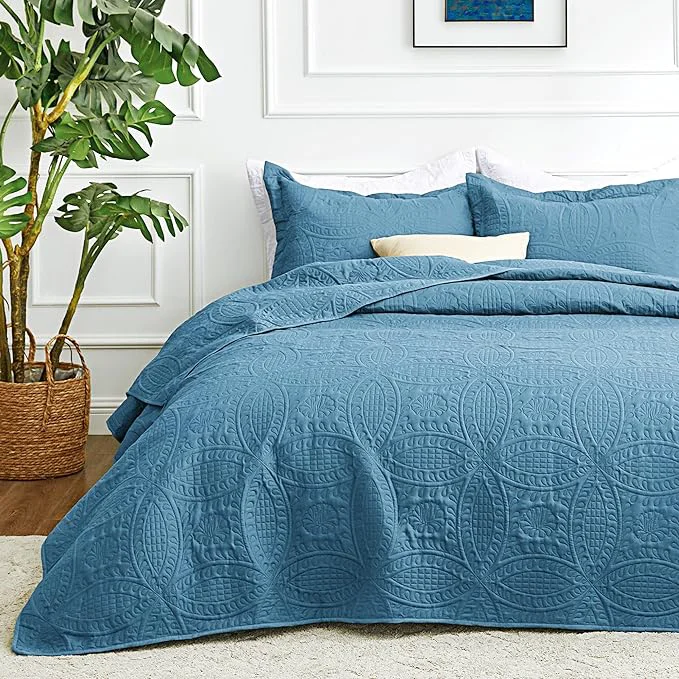 Environmentally Friendly Love 39 s cabin Oversized King Size Quilt Bedding Set Misty Blue Bedspreads – Oversized King Lightweight Bedspread Comforter – Coin Pattern Coverlet for All Season – 3 Pieces 1 Quilt 2 Pillow Shams Responsible