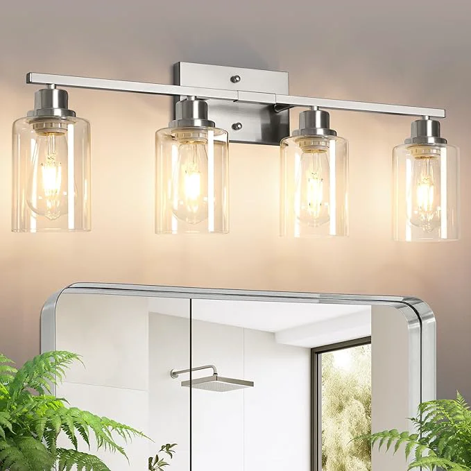 Innovative Ascher Bathroom Light Fixtures 4-Light Vanity Light Over Mirror Brushed Superior