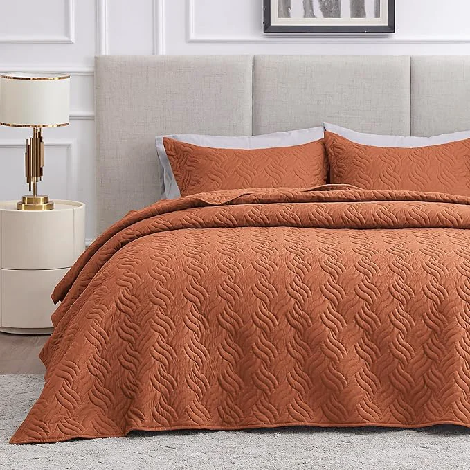 Sustainable Love 39 s cabin Quilts for Full Bed Umber Bedspreads Bedding Set – Lightweight Bedspread Comforter – Wave Pattern Bedding Coverlet for All Season – 3 Pieces 1 Quilt 2 Pillow Shams Superior