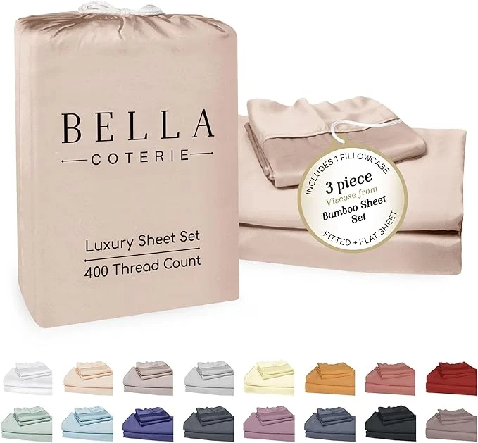 Solid Bella Coterie Luxury Bamboo Viscose Twin Size Sheet Set Organically Grown Ultra Soft Cooling for Hot Sleepers 18 quot Deep Pocket Dusty Rose Expertly Made