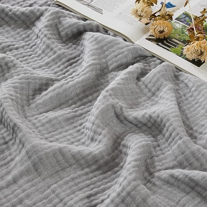 Fine EMME Cotton Muslin King Blanket Bed Layering Bedspread Coverlet Breathable Gauze Soft Lightweight Blankets Heather Grey 108 quot x90 quot Smooth