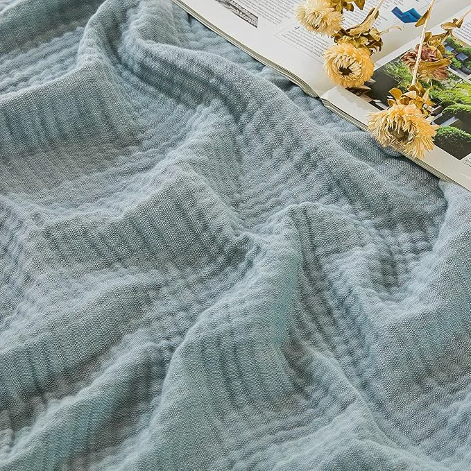 Original Design EMME Cotton Muslin King Blanket Bed Layering Bedspread Coverlet Breathable Gauze Blanket Soft Lightweight Heather Teal 108 quot x90 quot Optimized