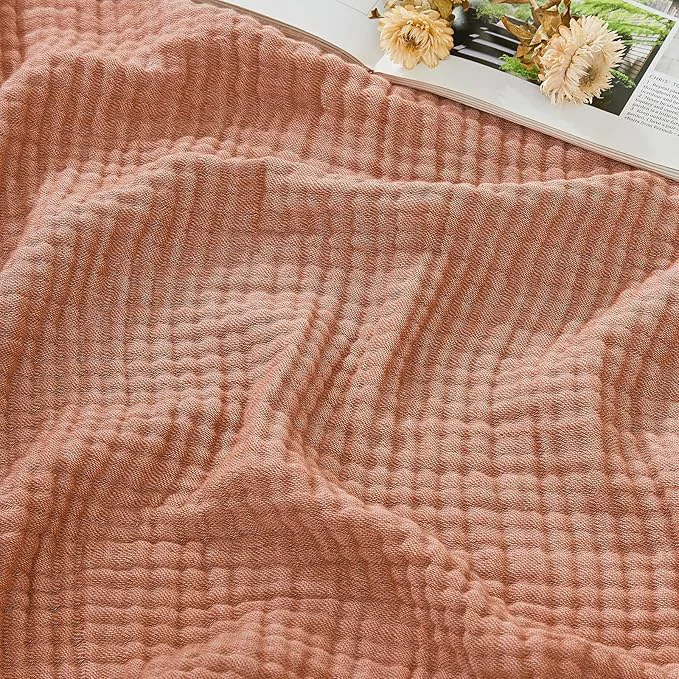 Minimalist EMME Cotton Muslin King Blanket Bed Layering Breathable Gauze Blanket Soft Lightweight Blankets Adults Orange Red 108 quot x90 quot Traditional