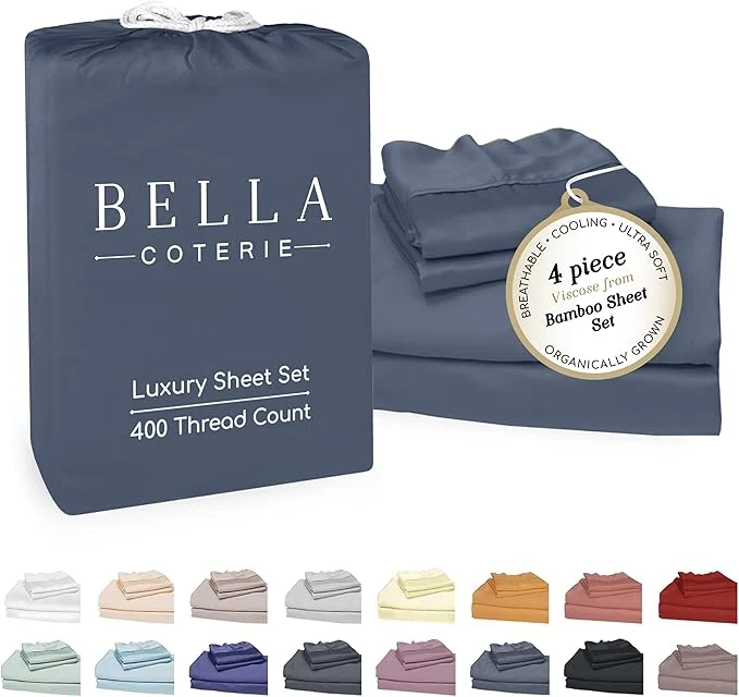 Next-Generation Bella Coterie Luxury Bamboo Viscose Queen Size Sheet Set Organically Grown Ultra Soft Cooling for Hot Sleepers 18 quot Deep Pocket Slate Blue Superior