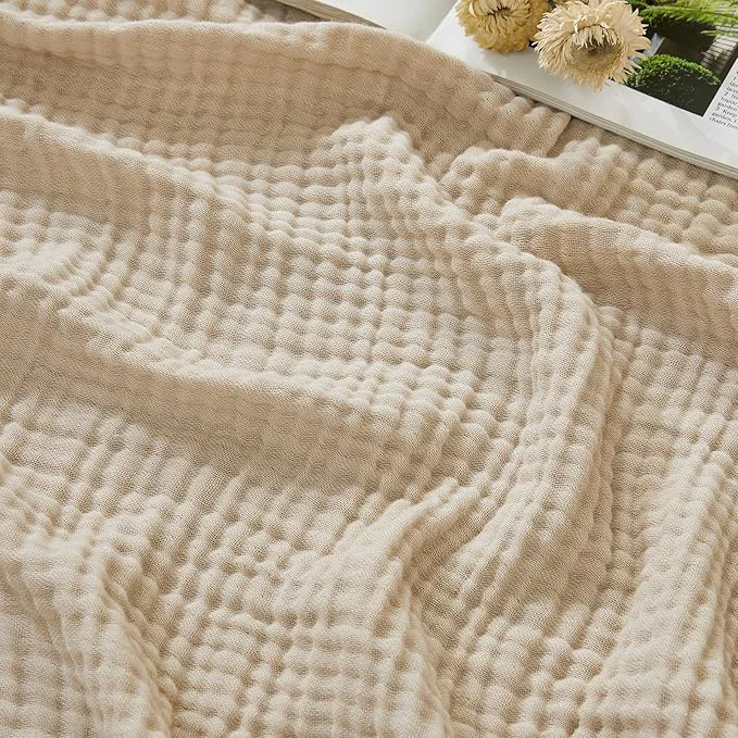 Powerful EMME Cotton Muslin Large Throw Blanket Couch Breathable Gauze Soft Lightweight Bed Blankets Adults Heather Beige 50 quot x70 quot Prestigious