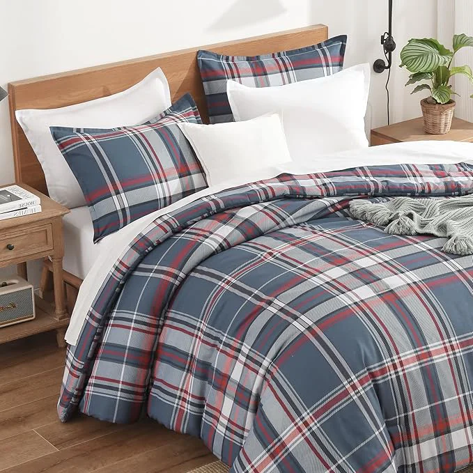Stylish Andency Navy Red Plaid Comforter Set Queen 90x90Inch 3 Pieces Grid Gingham Stripes Bedding Comforter Sets for Boys Girls Kids Teens Preppy Geometric Line Soft Lightweight Reversible Bed Set as Gift Advanced
