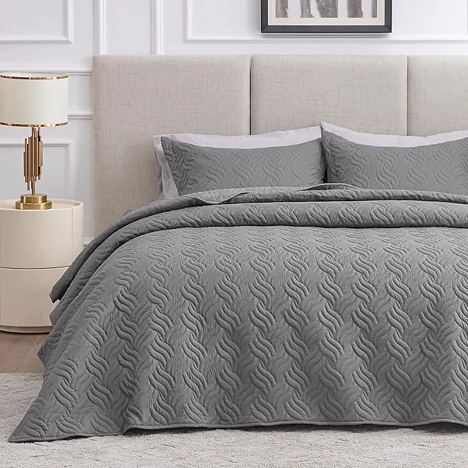 High-End Love 39 s cabin Twin Quilt Bedding Set Grey Bedspreads – Soft Bed Summer Lightweight Bedspread Comforter – Wave Pattern Bedding Coverlet for All Season – 2 Pieces 1 Quilt 1 Pillow Sham High-Performance