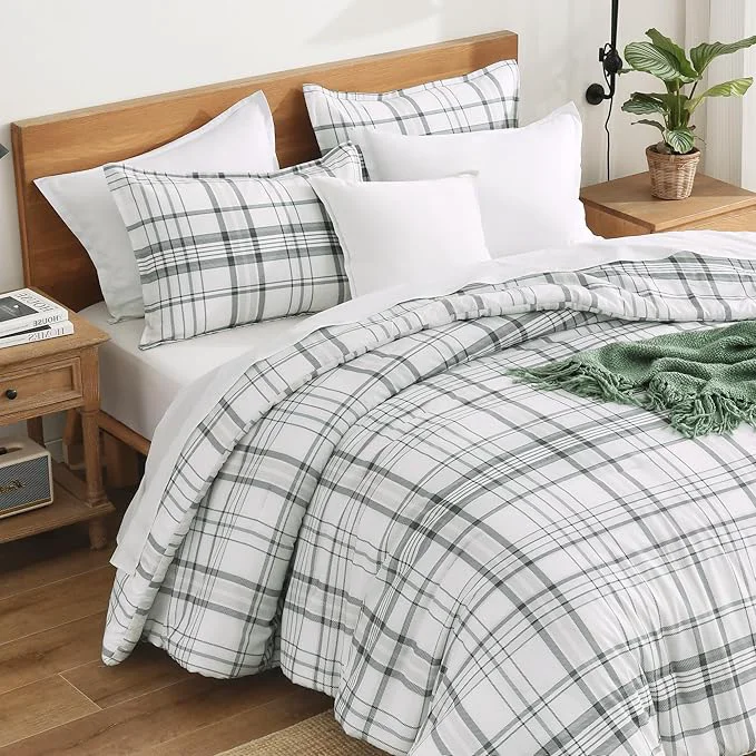Consistent Andency Green White Plaid Comforter Set Full 79x90Inch 3 Pieces Preppy Grid Gingham Stripes Bedding Comforter Sets for Boys Girls Kids Teens Green Line Soft Lightweight Geometric Reversible Bed Set Modern