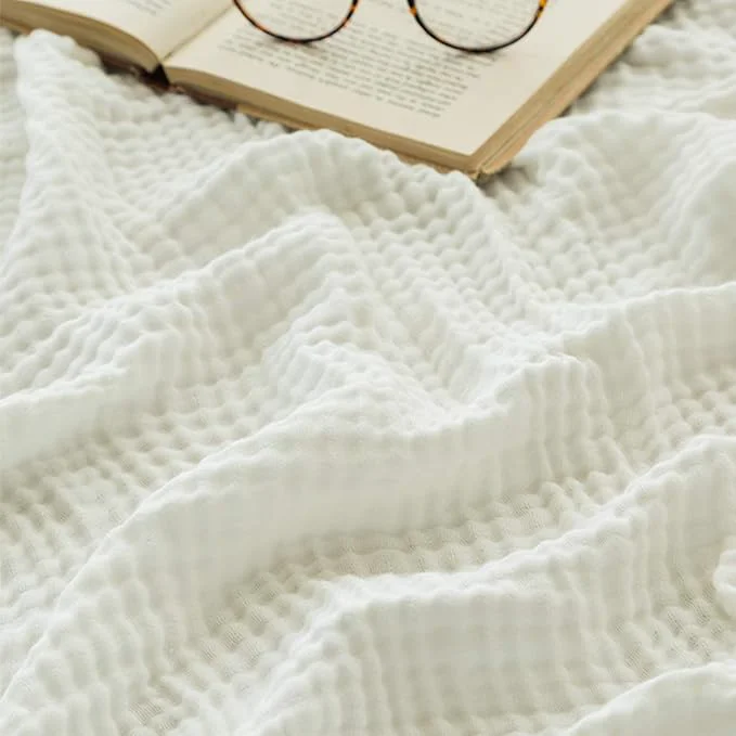 Trendy EMME Cotton Muslin Twin Blanket Breathable Gauze Soft Lightweight Adults Gifts for Women White 60 quot x80 quot Relaxed