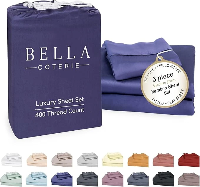 Quality Bella Coterie Luxury Bamboo Viscose Twin XL Size Sheet Set Organically Grown Ultra Soft Cooling for Hot Sleepers 18 quot Deep Pocket Twilight Blue Artisan