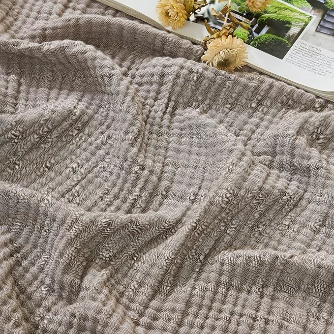 Pure EMME Cotton Muslin King Blanket Breathable Gauze Soft Lightweight Blankets Adults Gifts for Women Heather Brown 108 quot x90 quot Organic