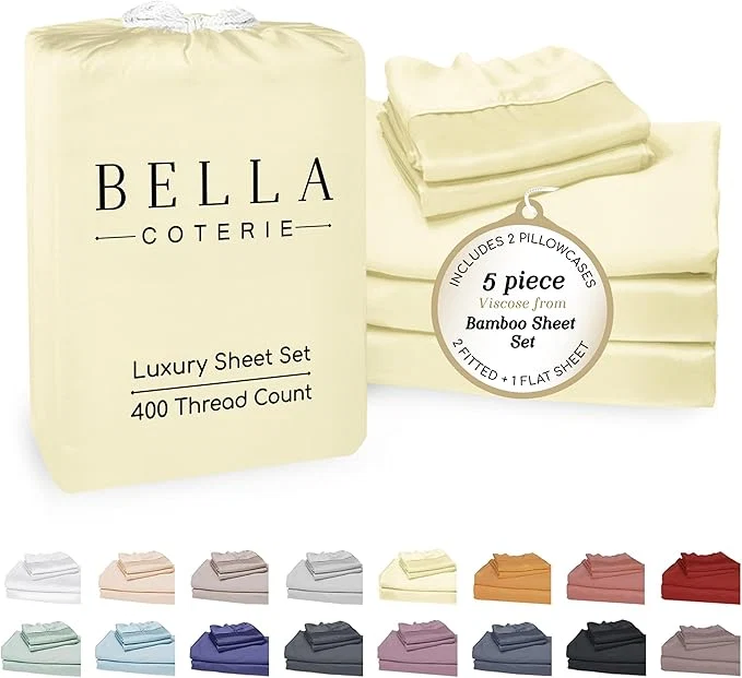 Carefully Designed Bella Coterie Luxury Bamboo Viscose Split King Size Sheet Set 2 Fitted Sheets for Sleep Number amp Adjustable Beds Organically Grown Cooling amp Ultra Soft 18 Deep Pocket Lemonade Elite