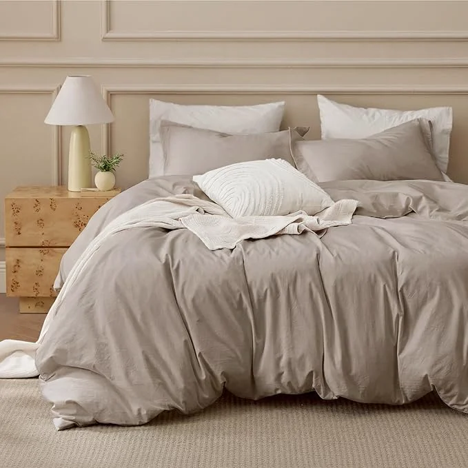 Functional Bedsure Washed Cotton Duvet Cover Oversized King – Tannish Linen Grey Minimalist Cotton Duvet Cover for All Seasons – Plain Simple Bedding Set Tannish Linen Grey Oversized King 120 quot x98 quot Casual