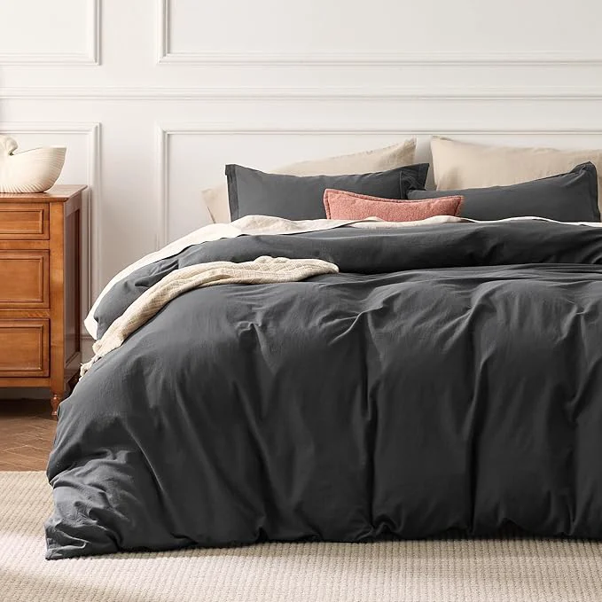 High-Quality Bedsure Washed Cotton Duvet Cover Oversized King – Charcoal Minimalist Bedding Set Linen Like – PureWoven Plain Simple amp Soft Comforter Cover for All Seasons Charcoal Oversized King 120 quot x98 quot Luxury
