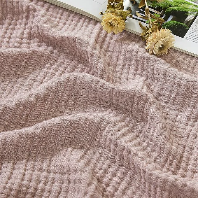 Superior EMME Cotton Muslin Large Throw Blanket Couch Breathable Gauze Soft Lightweight Bed Blankets Adults Heather Dusty Pink 50 quot x70 quot High-End