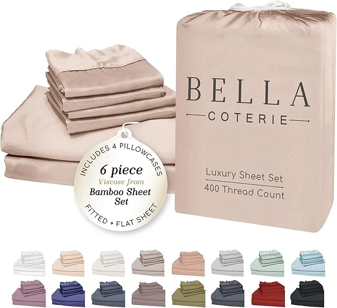 Natural Bella Coterie 6 Piece Luxury Bamboo Viscose California King Size Sheet Set Organically Grown Cooling for Hot Sleepers 18 quot Deep Pocket Soft amp Hypoallergenic 4 Pillowcases Dusty Rose Responsible