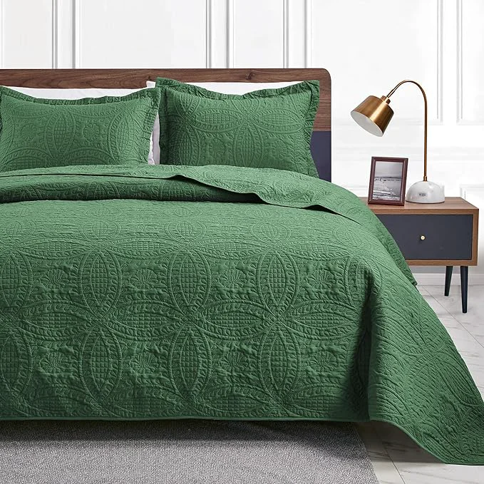 Optimized Love 39 s cabin King Size Quilt Set Olive Green Bedspreads – Soft Bed Summer Lightweight Bedspread Comforter – Modern Style Coin Pattern Coverlet for All Season – 3 Pieces 1 Quilt 2 Pillow Shams Long-Lasting