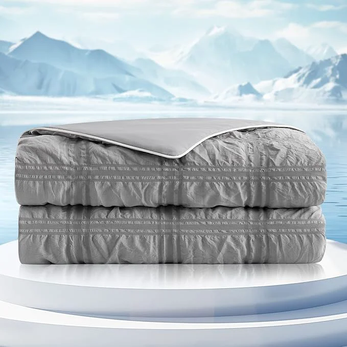 Green Cozy Bliss Cooling Comforter Seersucker Plaid Twin Size Q-Max 0.45 Lightweight Cooling Blanket Breathable Silk Smooth Summer Bedding Quilt for Hot Sleepers Night Sweats Dark Grey Elite