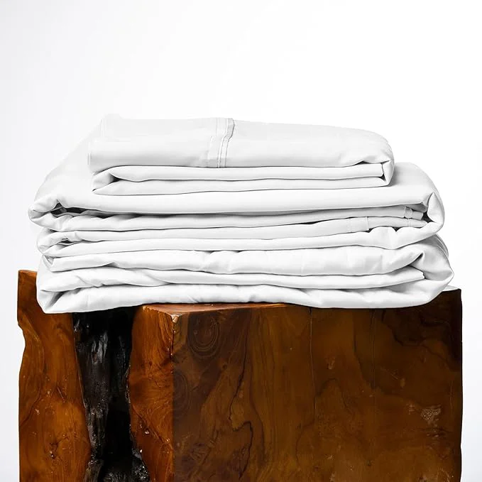 Reusable Olive Crate Tencel Lyocell Eucalyptus California King Sheets – Cooling Tencel Sheets for Hot Sleepers with 18 Inch Deep Pocket Fit – White Snow 4-Piece Set Original