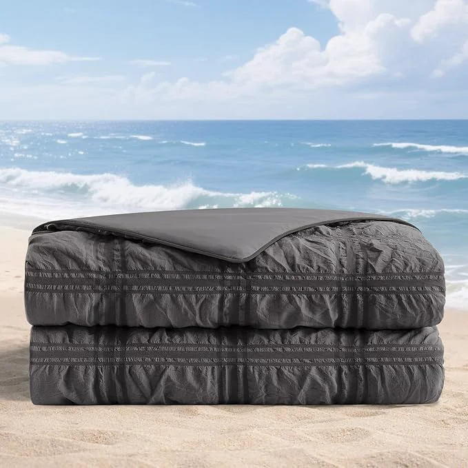 Long-Lasting Cozy Bliss Cooling Comforter Seersucker Plaid Twin XL Size Q-Max 0.45 Lightweight Cooling Blanket Breathable Silk Smooth Summer Bedding Quilt for Hot Sleepers Night Sweats Dark Gray Classic
