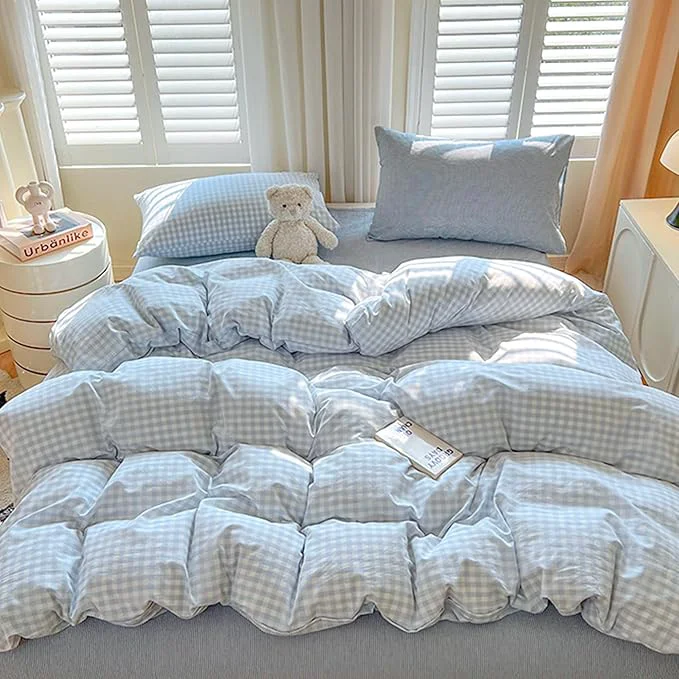 Easy-to-Use BOLINLIVING Gingham Twin Comforter Set Kids Soft Breathable Bed in a Bag Twin Size 2 Pieces Light Blue White Checkered Plaid Bedding Set for All Season 1 Comforter amp 1 Pillowcase Elite