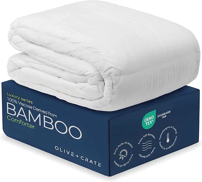 Professional Olive Crate Cooling Oversize King Size Comforter – Hypoallergenic Bamboo Viscose Outer Cover – Oversized King Duvet Insert – Fluffy Lightweight Plush – White Comforter – 116 quot x 98 quot Organic