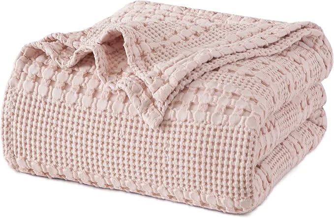 Minimalist PHF Cotton Waffle Weave Blanket Twin Size for Bed Soft Lightweight amp Breathable for Spring and Summer All-Season Comfort Luxury Aesthetic Blanket for Home Decor 66 quot x90 quot Pink Mauve Comfortable