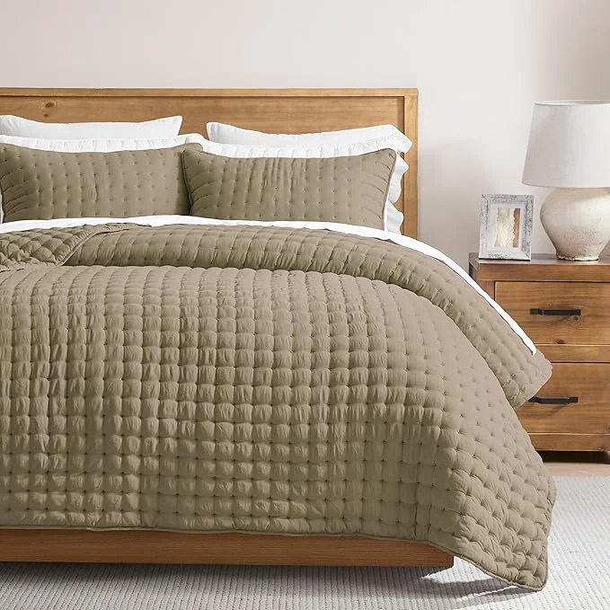 Natural WDCOZY Twin Quit Size Bedding Sets with Pillow Sham Lightweight Soft Bedspread Coverlet Quilted Blanket Thin Comforter Bed Cover for All Season 2 Pieces 68×90 inches Taupe Easy-to-Use