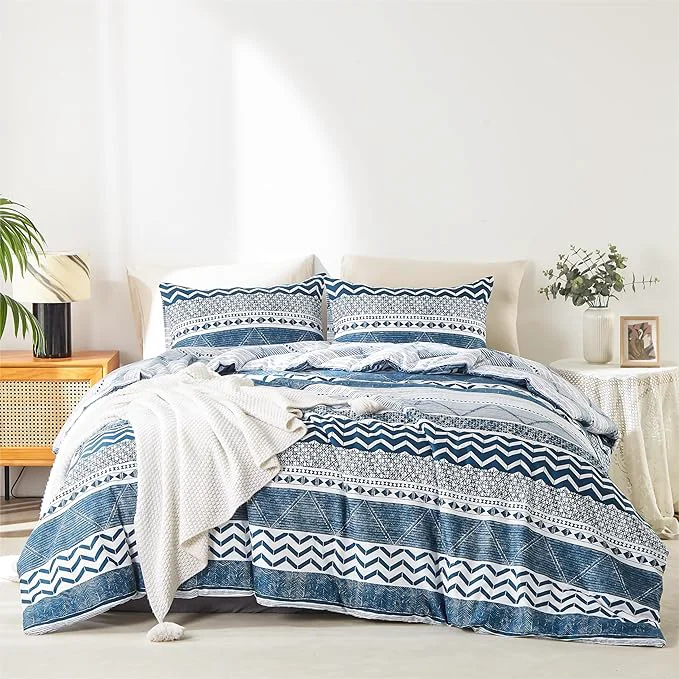 Unique BOLINLIVING Comforter Set Queen Size Boho Bed in a Bag 3 Pieces Queen Soft Bohomian Comforter Set Lightweight Breathable for All Seasons 1 Comforter amp 2 Pillowcases Blue 90×90 inch Safe
