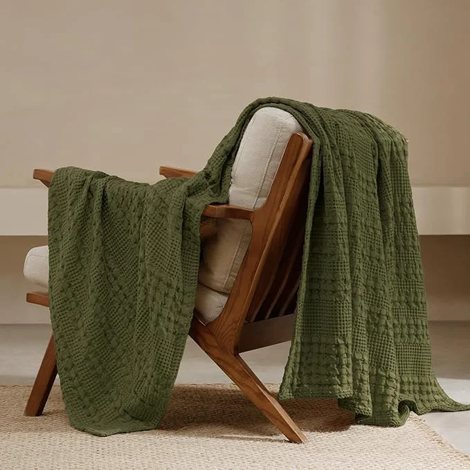 Consistent PHF Cotton Waffle Weave Throw Blanket Soft Lightweight Breathable Cozy Throws for Couch Bed Sofa Luxury Aesthetic Blanket Gift for Home Decor amp Office 50 quot x60 quot Capulet Olive Original
