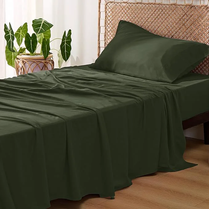 High-Quality Bedsure Cooling Sheets Twin XL Rayon Derived from Bamboo PureWoven Breathable amp Soft Twin XL Sheet Sets Deep Pocket Up to 16 Inches Hotel Luxury Silky Dorm Bedding for Hot Sleepers Olive Green Secure
