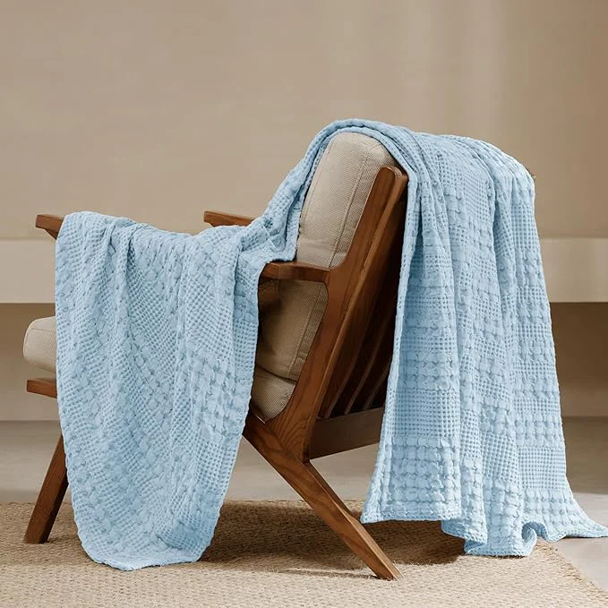 Modern PHF Cotton Waffle Weave Throw Blanket Soft Lightweight Breathable Cozy Throws for Couch Bed Sofa Luxury Aesthetic Blanket Gift for Home Decor amp Office 50 quot x60 quot Baby Blue Secure