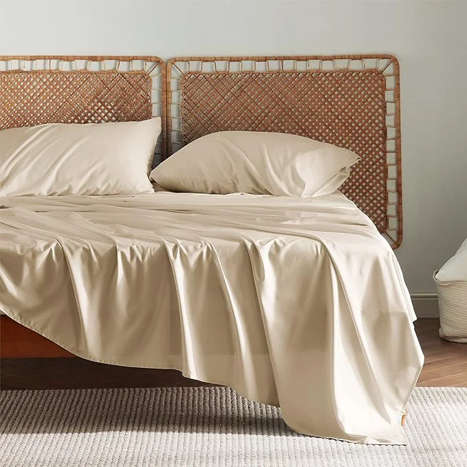 Reusable Bedsure California King Sheet Sets Cooling Sheets for Hot Sleepers Rayon Derived from Bamboo Deep Pocket Up to 16 Inches PureWoven Breathable amp Soft Hotel Luxury Silky Bedding Beige Expertly Made