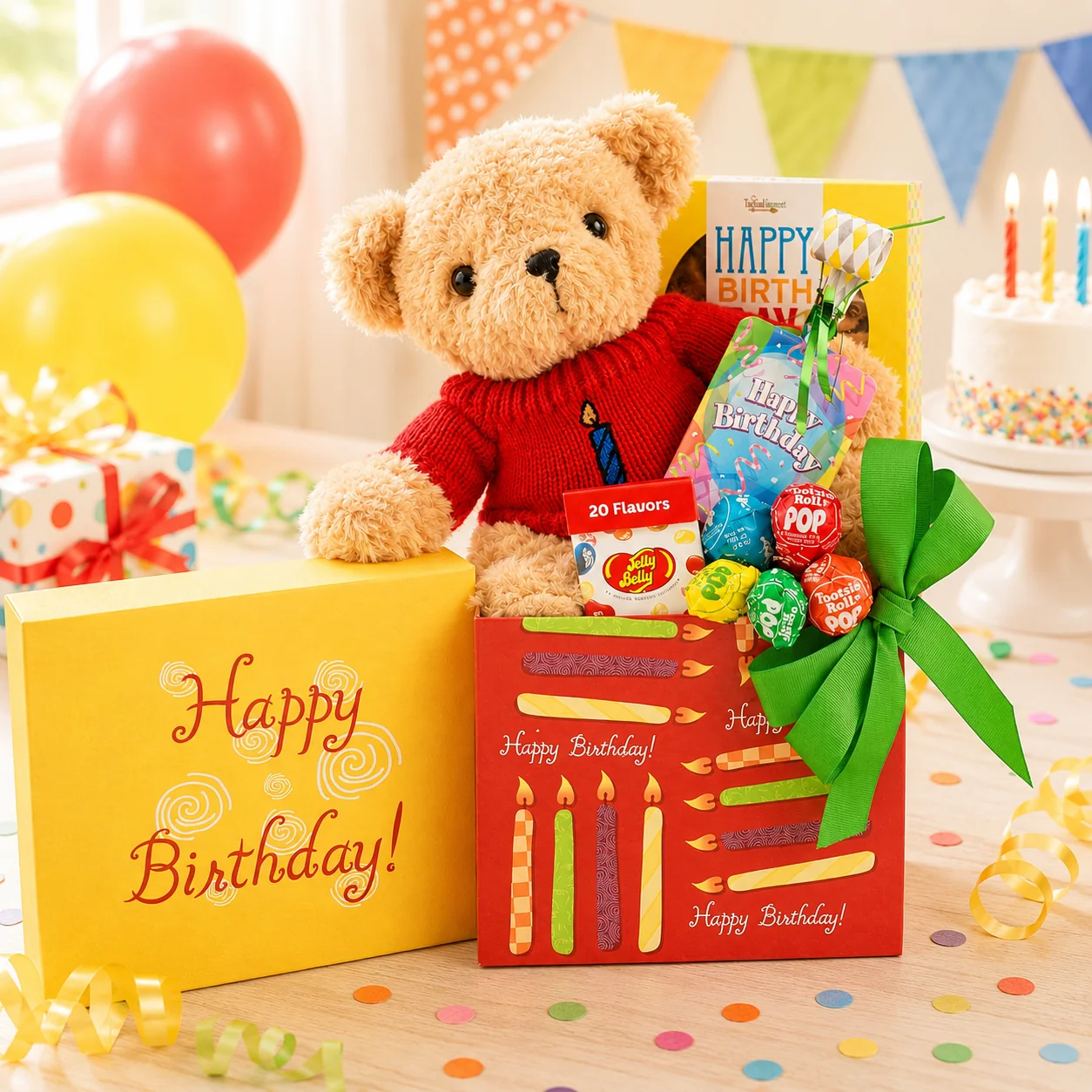 Smooth Happy Birthday Celebrations Bear Gift Box Green