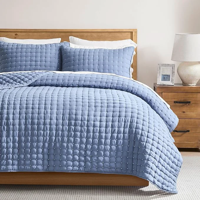 Efficient WDCOZY Blue Twin Size Quilt Bedding Sets with Pillow Sham Lightweight Soft Bedspread Coverlet Quilted Blanket Thin Comforter Bed Cover All Season Summer Spring 2 Pieces 68×90 inches Authentic