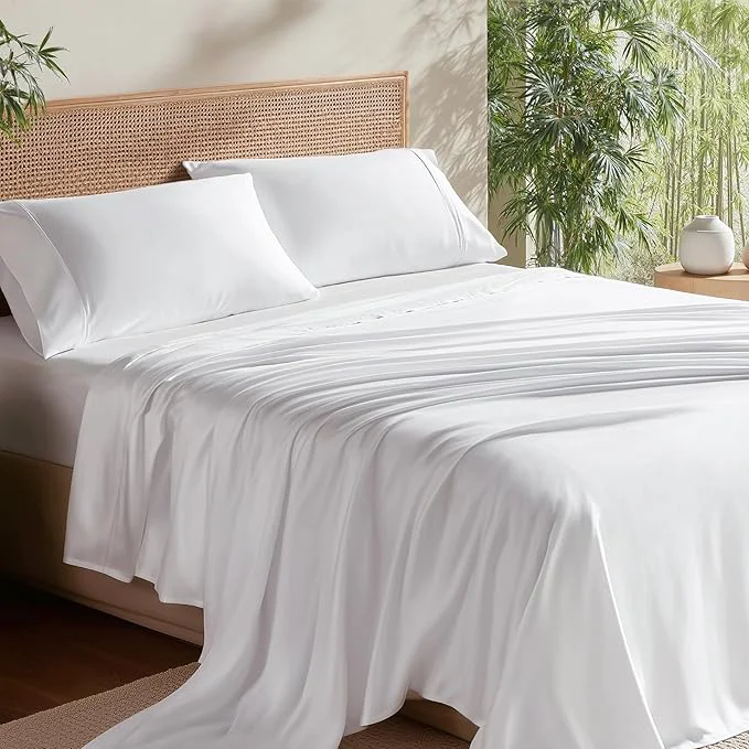 Durable Bedsure Full Size Bed Sheets Cooling Sheets Rayon Derived from Bamboo Deep Pocket Up to 16 quot PureWoven Breathable amp Soft Hotel Luxury Silky Bedding for Hot Sleepers White Lightweight