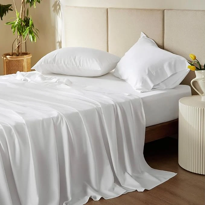Enhanced Bedsure Cooling Sheets Twin Rayon Derived from Bamboo PureWoven Breathable amp Soft Deep Pocket Up to 16 Inches Hotel Luxury Silky Bedding for Hot Sleepers White Stylish