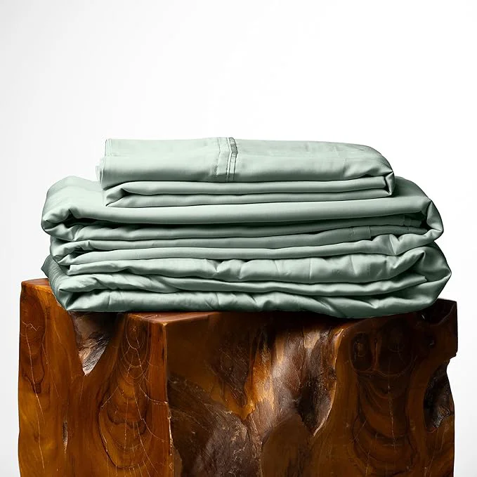 Luxury Olive Crate Tencel Lyocell Eucalyptus Split King Sheets for Adjustable Bed – Cooling Tencel Sheets for Hot Sleepers with 16 Inch Deep Pocket Fit – Spring Sage 5-Piece Set Flexible