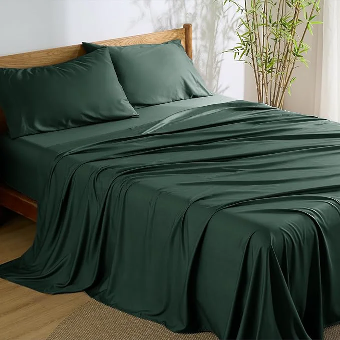 Authentic Bedsure Queen Sheet Set Rayon Derived from Bamboo Cooling Sheets PureWoven Breathable amp Soft Deep Pocket Up to 16 Inches Hotel Luxury Silky Bedding for Hot Sleepers Forest Green Comfortable