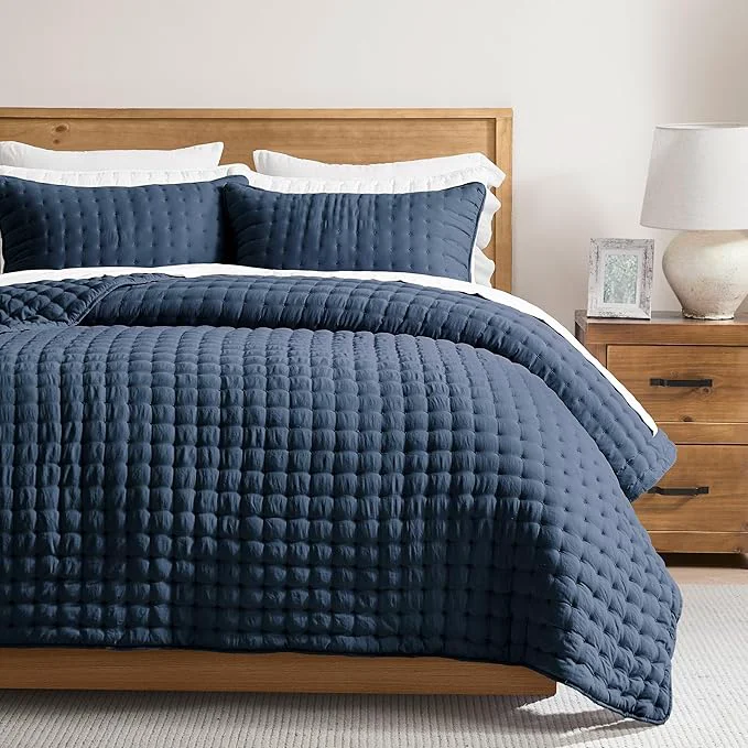 Genuine WDCOZY Navy Blue Oversized California King Size Quilt Bedding Sets with Pillow Shams Cal King Lightweight Bedspread Coverlet Quilted Blanket Thin Comforter Bed Cover 3 Pieces 118×106 inches Safe