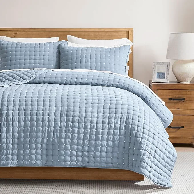 Flexible WDCOZY Twin Quit Size Bedding Sets with Pillow Sham Lightweight Soft Bedspread Coverlet Quilted Blanket Thin Comforter Bed Cover for All Season 2 Pieces 68×90 inches Blue Crafted