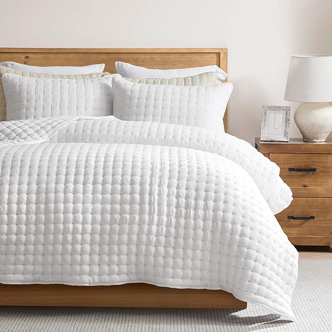Original WDCOZY White Twin Size Quilt Bedding Sets with Pillow Sham Lightweight Soft Bedspread Coverlet Quilted Blanket Thin Comforter Bed Cover All Season Summer Spring 2 Pieces 68×90 inches Modern